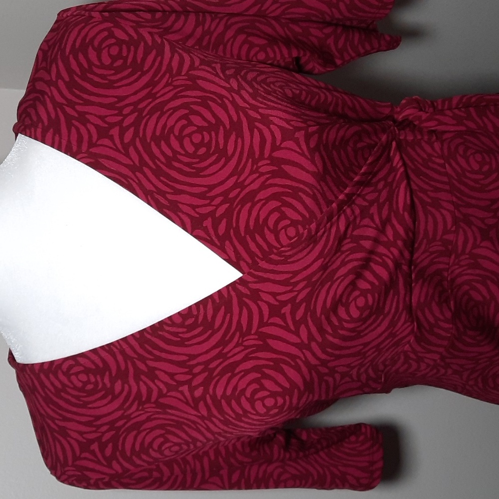 Merona Rose Print Elbow Sleeve Faux Wrap Top with Side Tie, Bright Pink